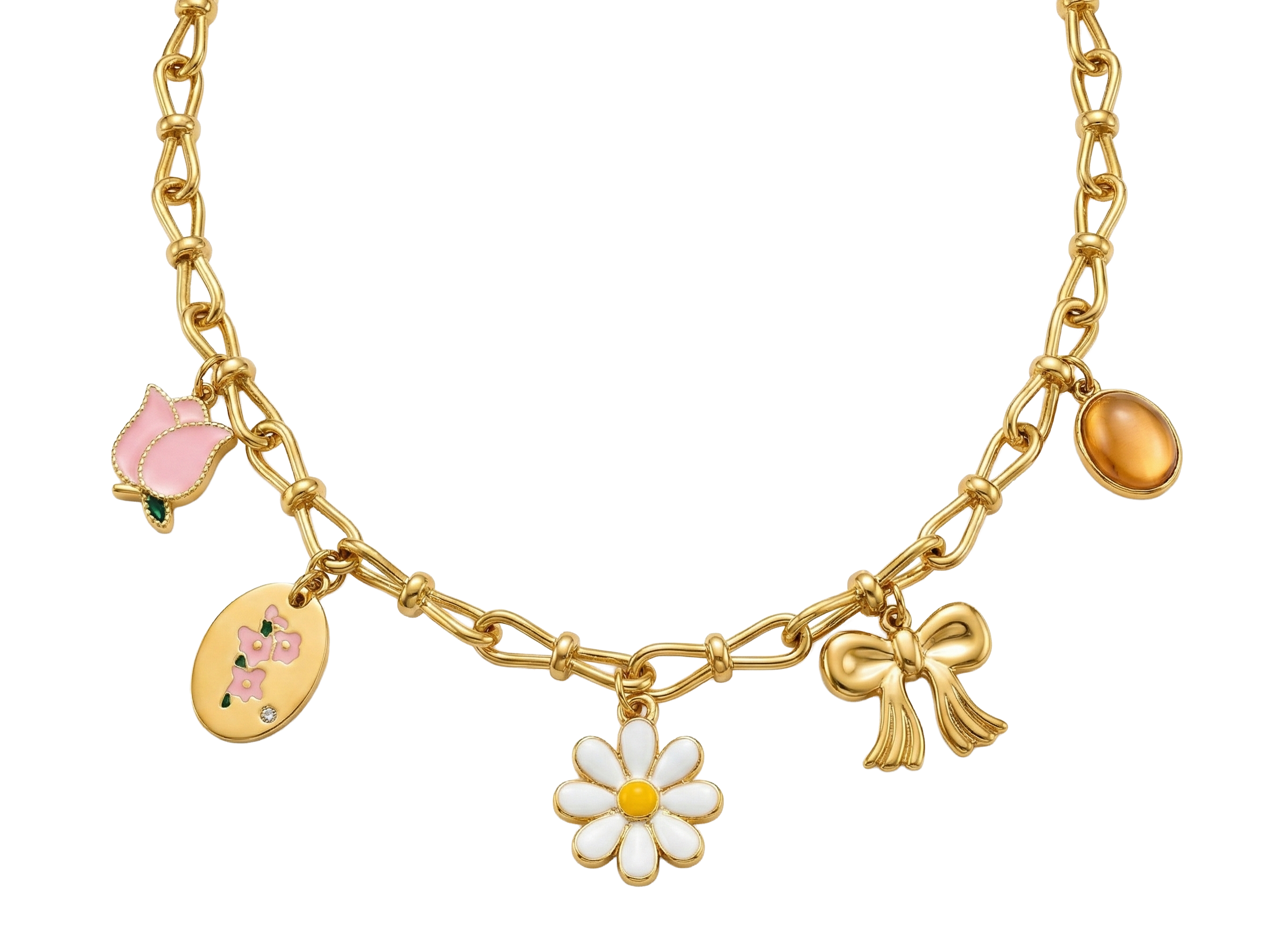 18k plated gold charm necklace with mixed pendants for personalized styling
