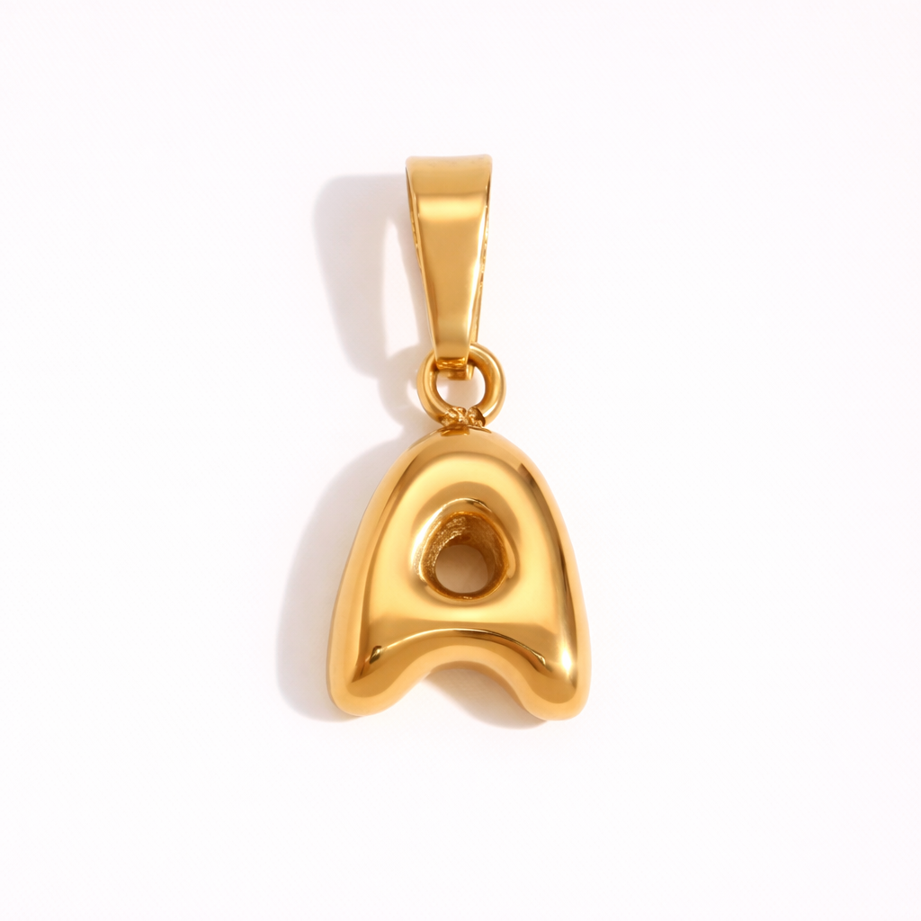 Gold letter A charm pendant with polished curved design