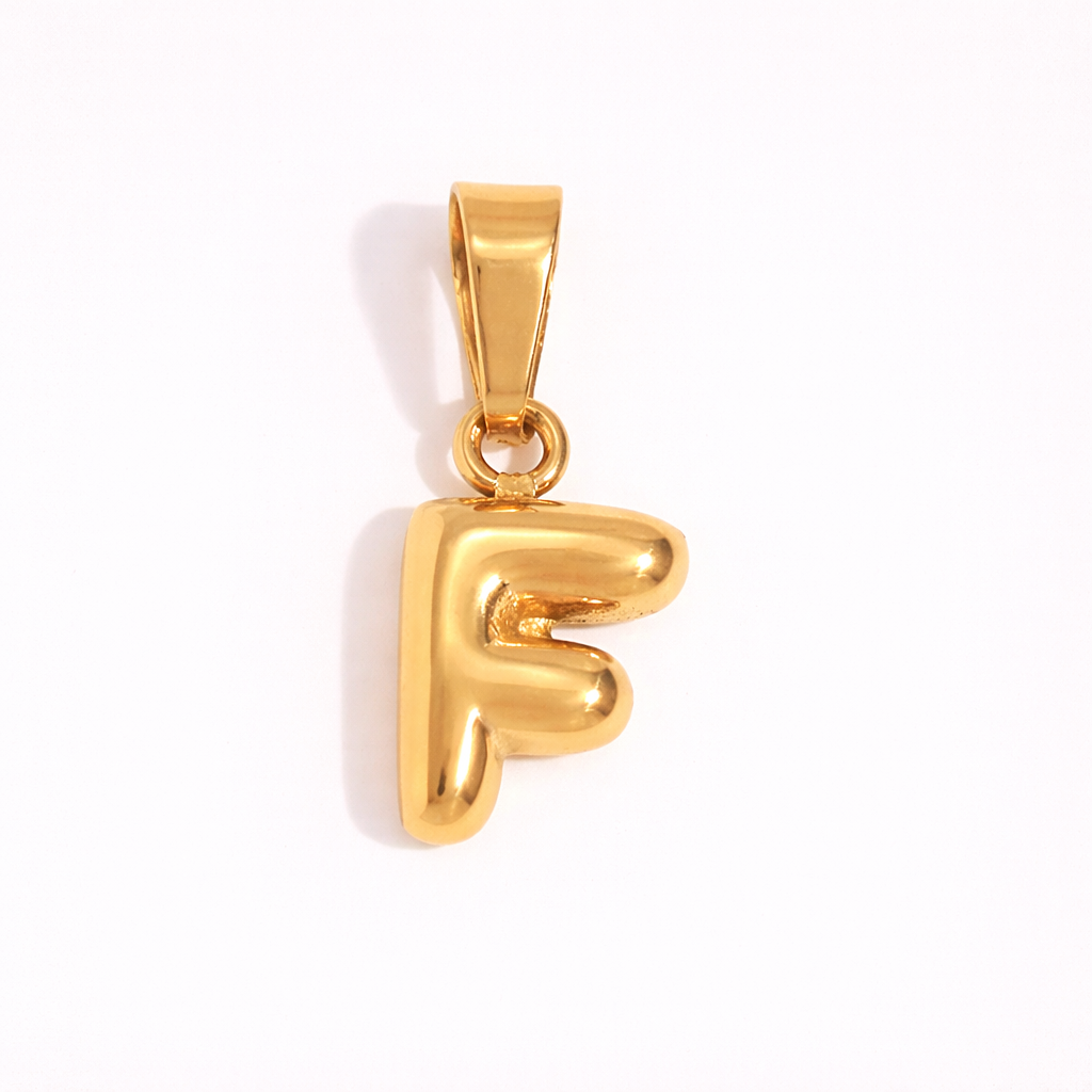 Gold letter F charm pendant with rounded modern finish